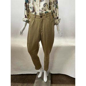 Hermes Womens Chino Pants Beige High Rise Slash Pockets Ankle Buttons Vintage 40